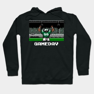 Green and White Football Gameday Retro 8 Bit Linebacker Hoodie